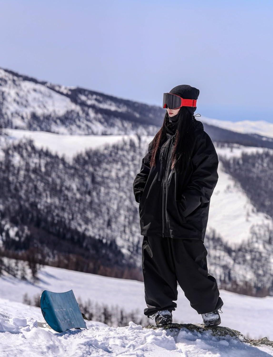 image:imageGSOU SNOW Mens Snow Pants Women Baggy Snowboard Pants Loose Fit Insulated Windproof Waterproof for Ski Hiking Winter OutdoorBlack