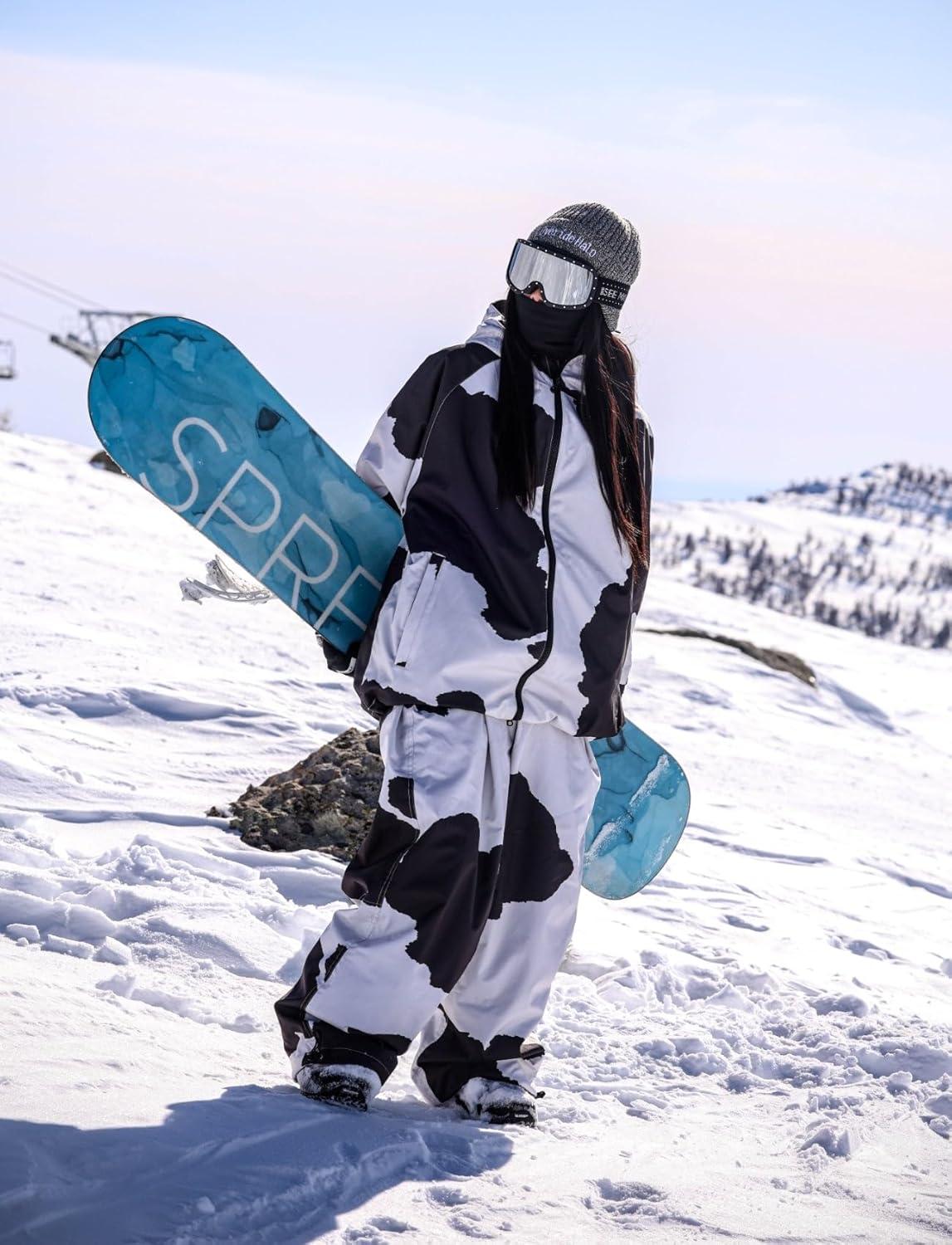 image:imageGSOU SNOW Mens Snow Pants Women Baggy Snowboard Pants Loose Fit Insulated Windproof Waterproof for Ski Hiking Winter OutdoorCow