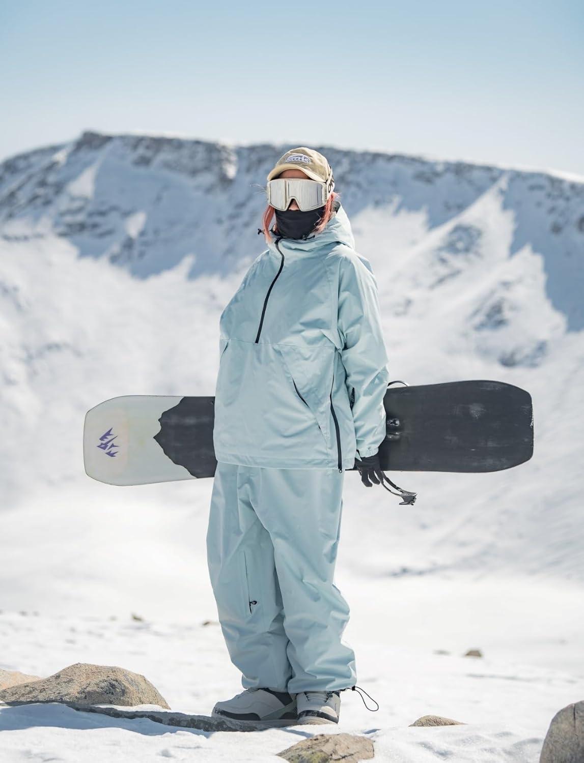 image:imageGSOU SNOW Mens Snow Pants Women Baggy Snowboard Pants Loose Fit Insulated Windproof Waterproof for Ski Hiking Winter OutdoorIce Blue