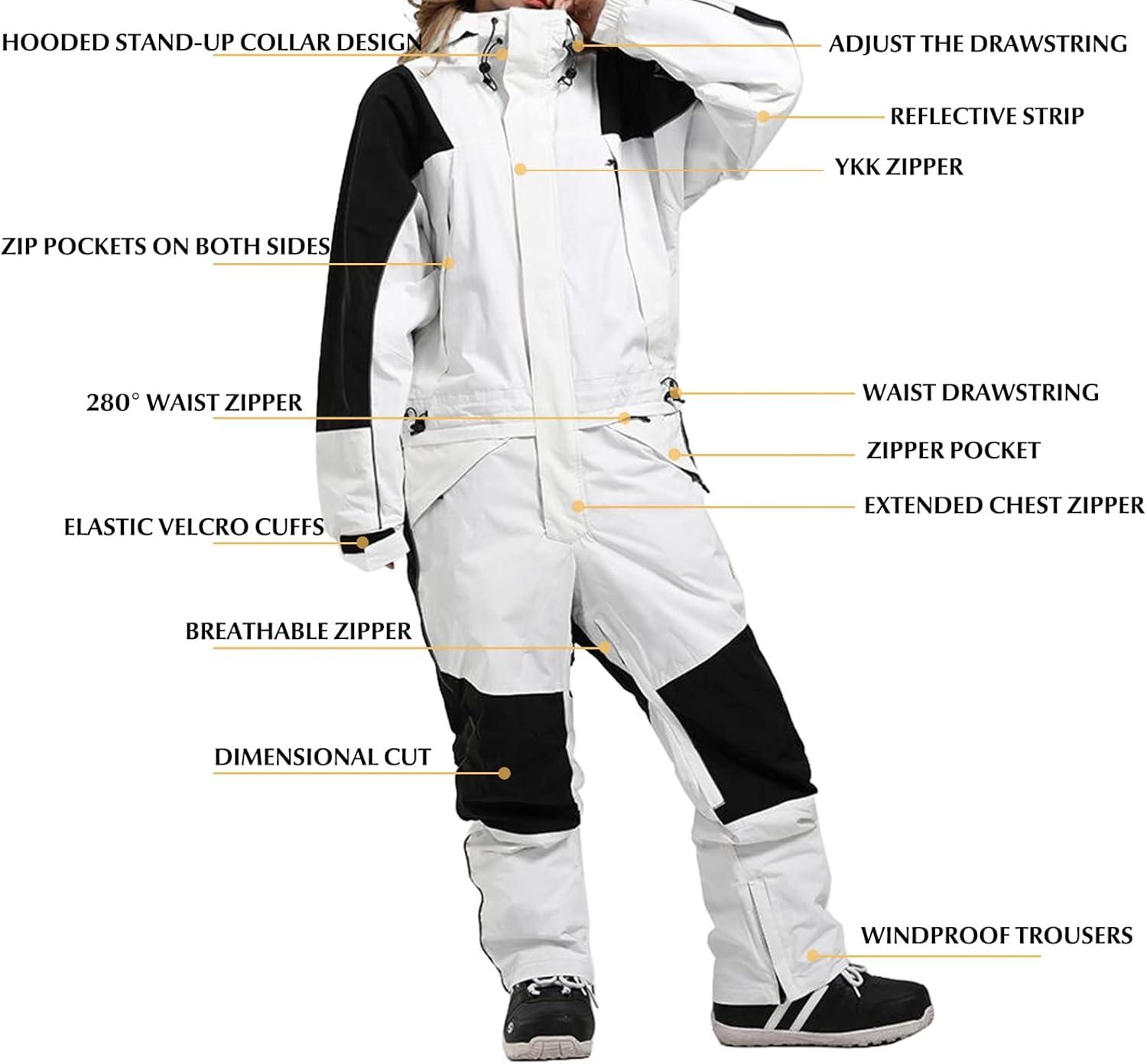 image:imageGSOU SNOW Ski Suits Women Men One Piece Snow Suits Waterproof Windproof Men Snowsuit Insulated Ski Jumpsuit for Snow SportsWhite 1