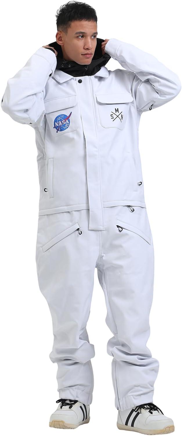 image:imageGSOU SNOW Ski Suits Women Men One Piece Snow Suits Waterproof Windproof Men Snowsuit Insulated Ski Jumpsuit for Snow SportsWhite