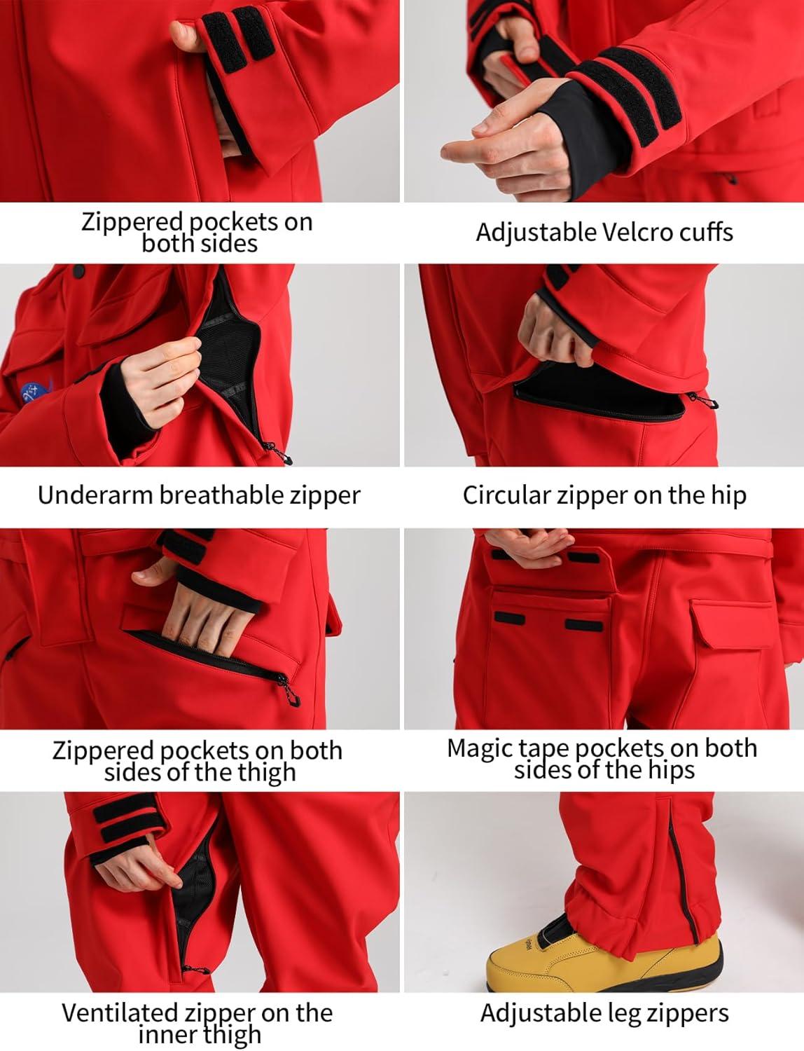 image:imageGSOU SNOW Ski Suits Women Men One Piece Snow Suits Waterproof Windproof Men Snowsuit Insulated Ski Jumpsuit for Snow SportsWhite