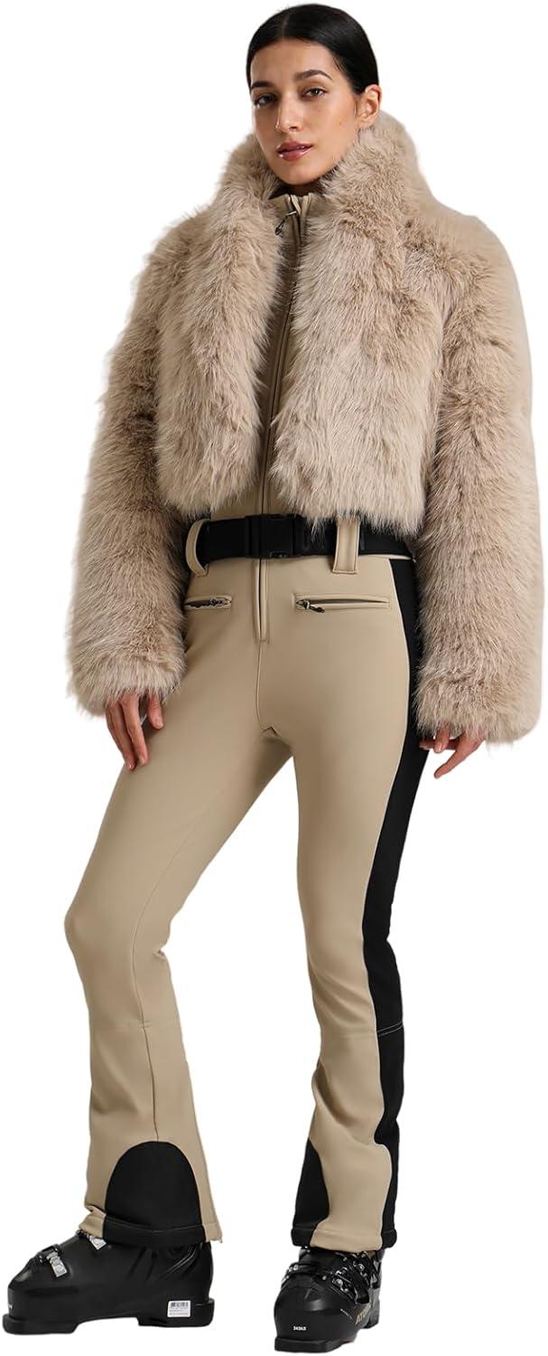 image:imageGSOU SNOW Women Ski Suit One Piece Snowsuit Snowboard Faux Fur Collar Slim Jumpsuit Jacket Insulated Windproof Outdoor WinterBeige1