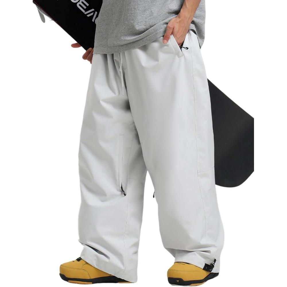 image:imageGSOU SNOW Men Women Snow Pants Baggy Snowboard Pant Ski Loose Waterproof Windproof Warm for WinterWhite Grey