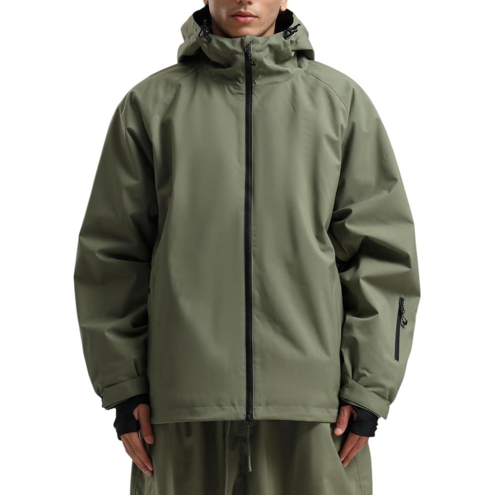 image:imageGSOU SNOW Mens Ski Jacket Baggy Snowboard Jacket Womens Insulated Snow Jacket Waterproof Windproof Loose Ski Coat for SkiingArmy Green