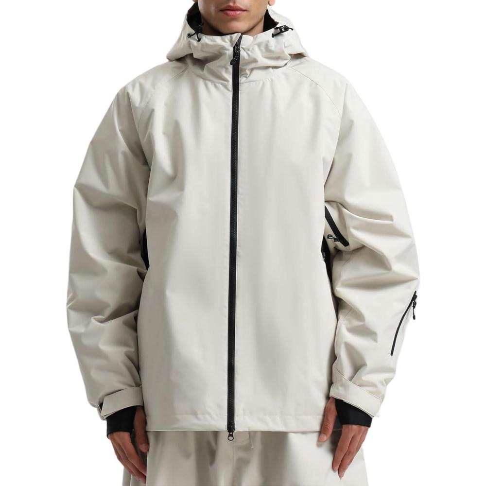 image:imageGSOU SNOW Mens Ski Jacket Baggy Snowboard Jacket Womens Insulated Snow Jacket Waterproof Windproof Loose Ski Coat for SkiingBeige