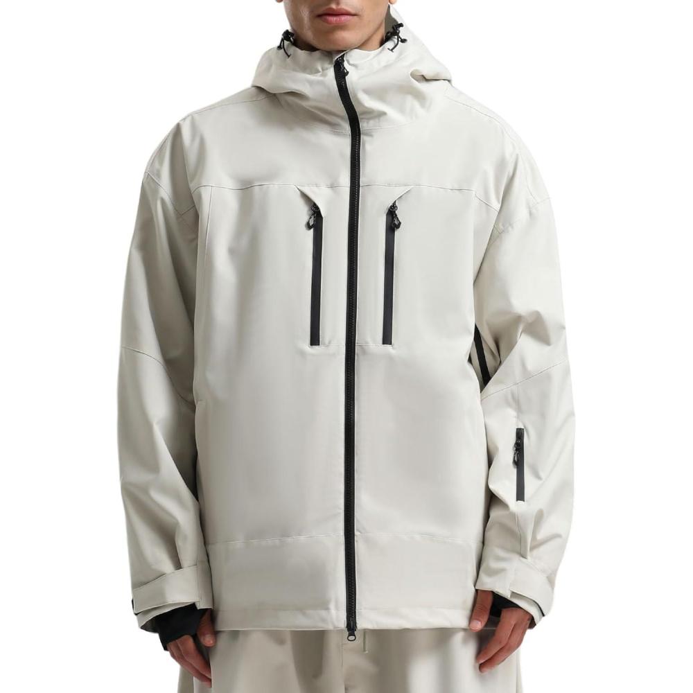 image:imageGSOU SNOW Mens Ski Jacket Baggy Snowboard Jacket Womens Insulated Snow Jacket Waterproof Windproof Loose Ski Coat for SkiingBeige100