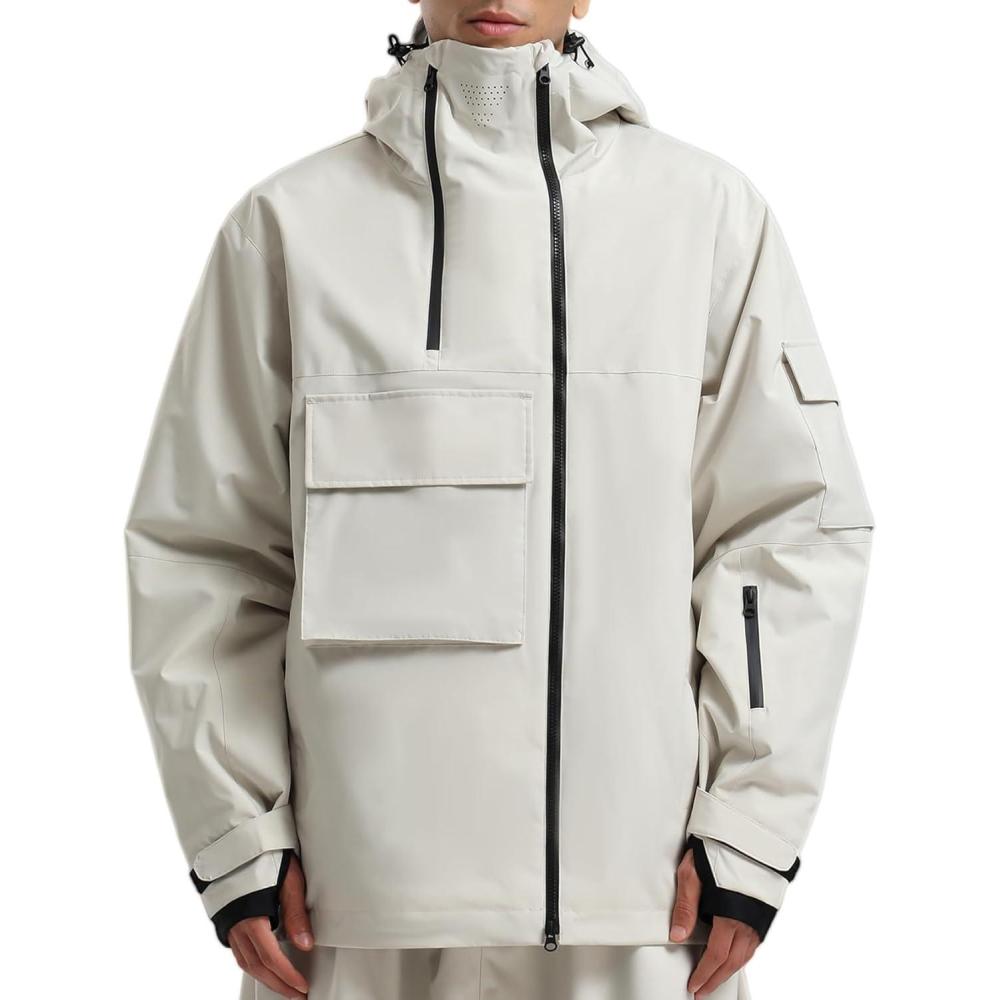 image:imageGSOU SNOW Mens Ski Jacket Baggy Snowboard Jacket Womens Insulated Snow Jacket Waterproof Windproof Loose Ski Coat for SkiingBeige3