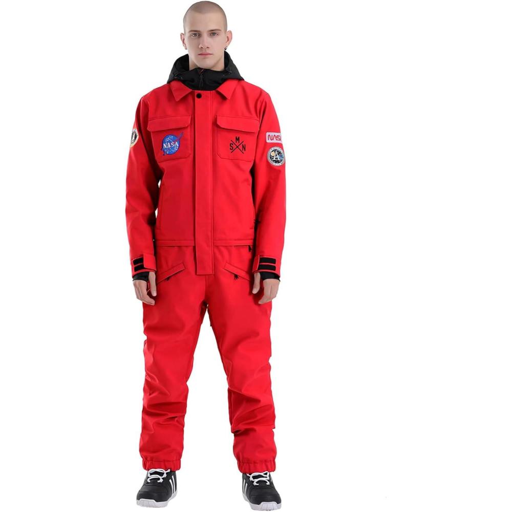 image:imageGSOU SNOW Ski Suits Women Men One Piece Snow Suits Waterproof Windproof Men Snowsuit Insulated Ski Jumpsuit for Snow SportsRed