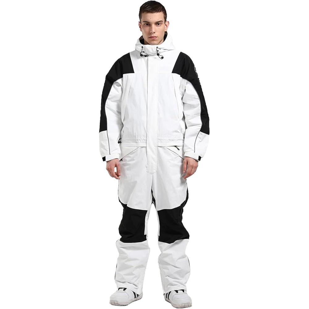 image:imageGSOU SNOW Ski Suits Women Men One Piece Snow Suits Waterproof Windproof Men Snowsuit Insulated Ski Jumpsuit for Snow SportsWhite 1