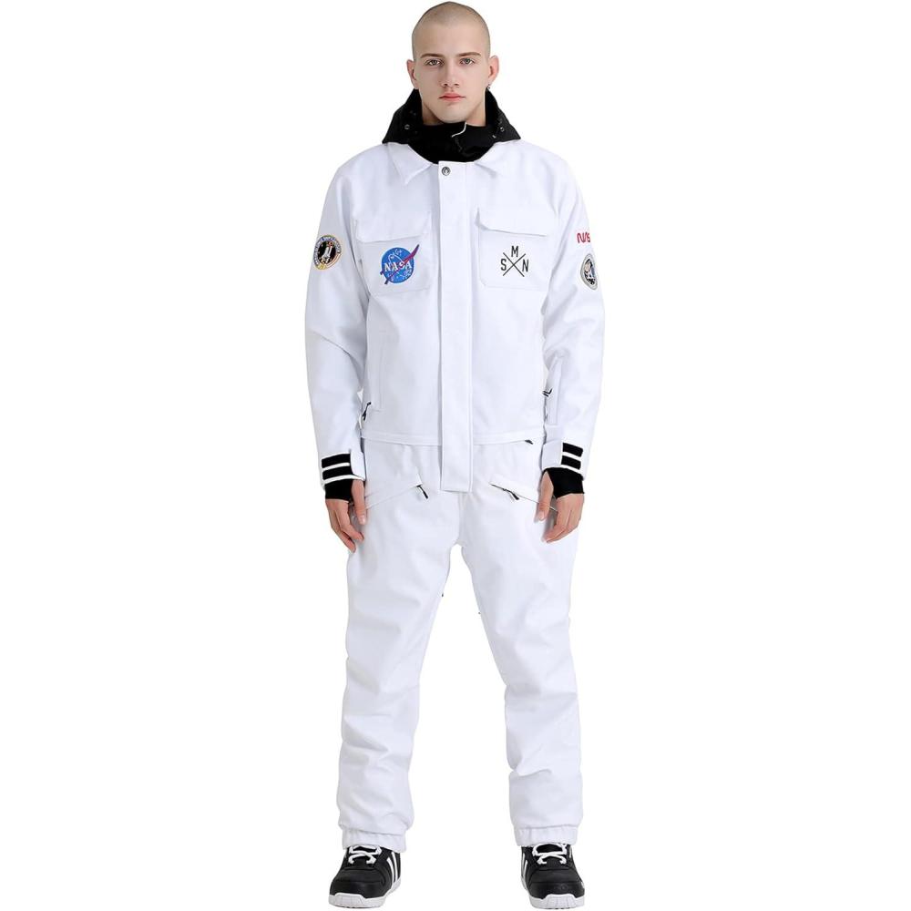 image:imageGSOU SNOW Ski Suits Women Men One Piece Snow Suits Waterproof Windproof Men Snowsuit Insulated Ski Jumpsuit for Snow SportsWhite