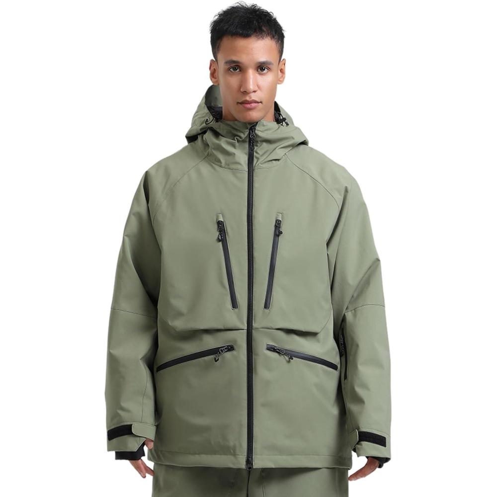 image:imageGSOU SNOW Snowboard Jacket Womens Ski Jacket Mens Snow Coat Baggy Waterproof Insulated Winter Hooded Mountain CoatsArmy Green