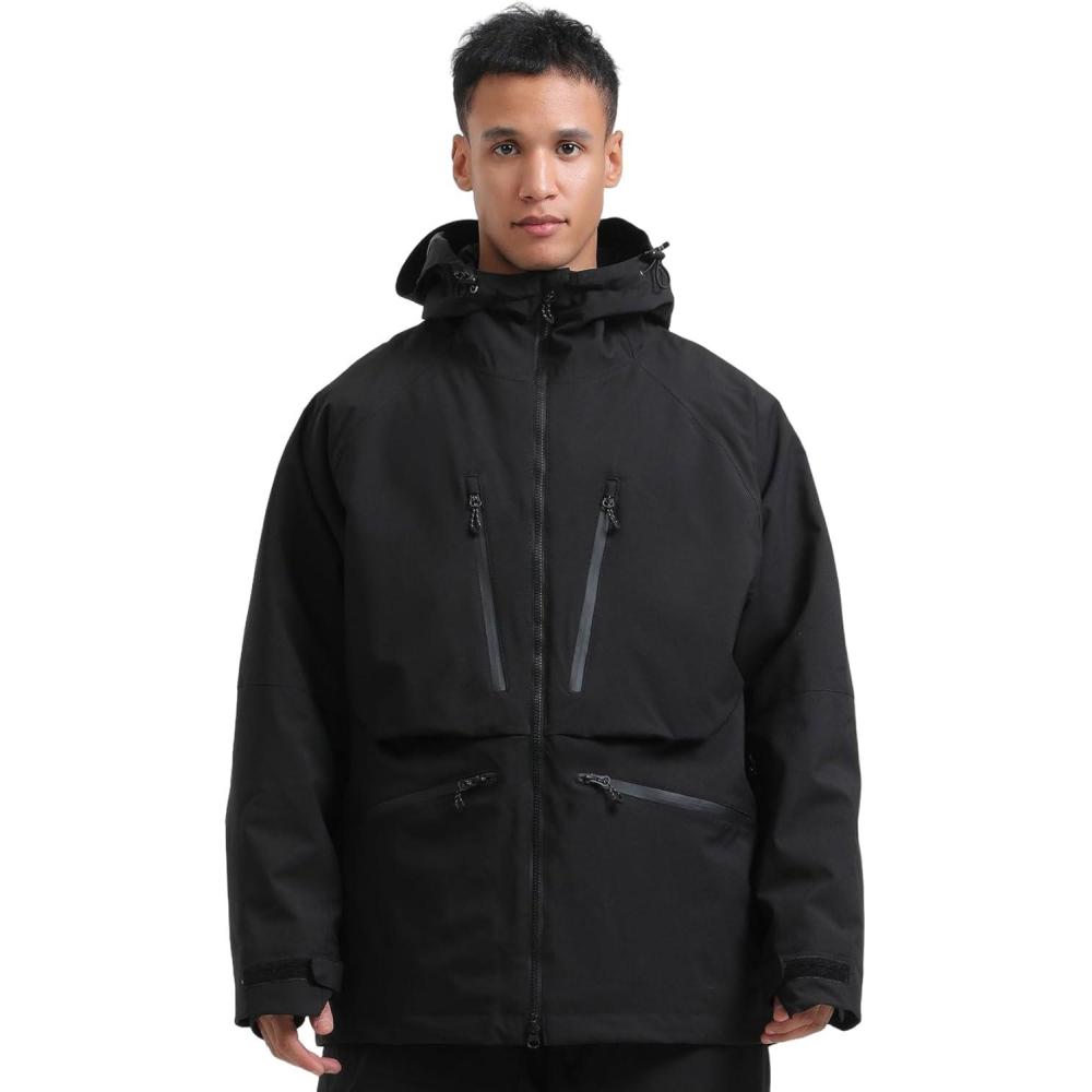 image:imageGSOU SNOW Snowboard Jacket Womens Ski Jacket Mens Snow Coat Baggy Waterproof Insulated Winter Hooded Mountain CoatsBlack