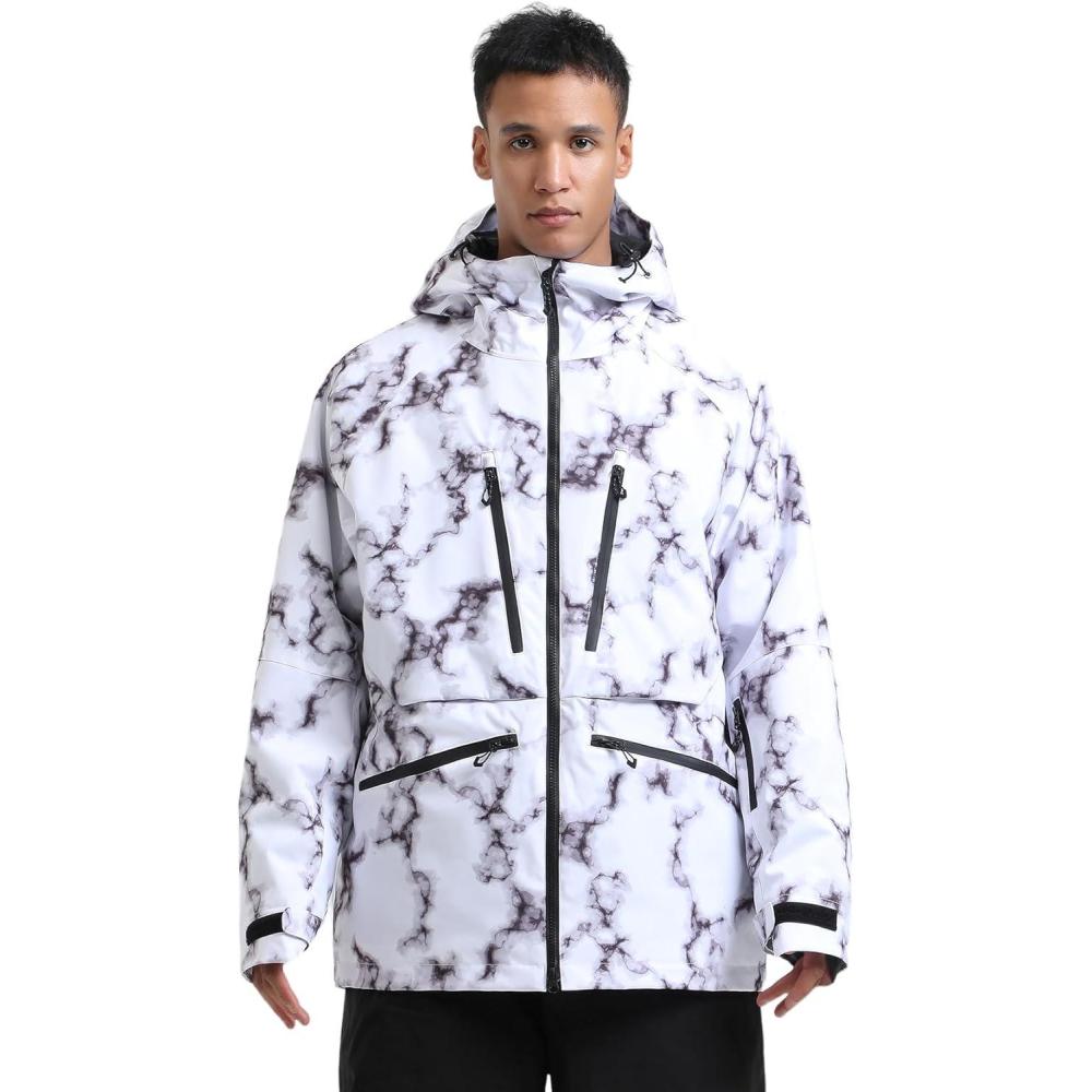 image:imageGSOU SNOW Snowboard Jacket Womens Ski Jacket Mens Snow Coat Baggy Waterproof Insulated Winter Hooded Mountain CoatsBlack White