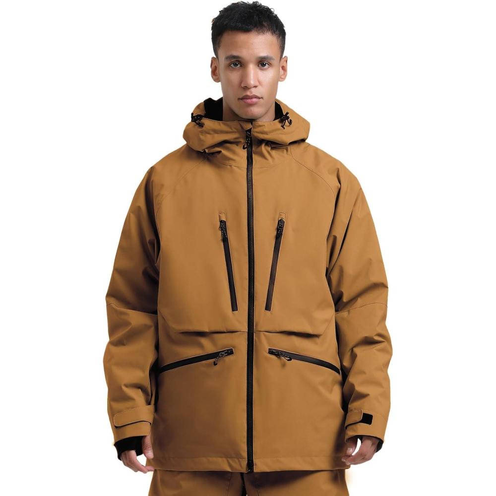 image:imageGSOU SNOW Snowboard Jacket Womens Ski Jacket Mens Snow Coat Baggy Waterproof Insulated Winter Hooded Mountain CoatsCoffee