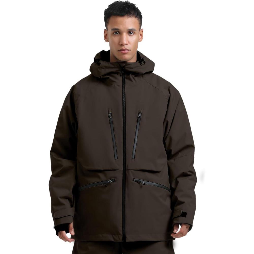 image:imageGSOU SNOW Snowboard Jacket Womens Ski Jacket Mens Snow Coat Baggy Waterproof Insulated Winter Hooded Mountain CoatsDark Brown