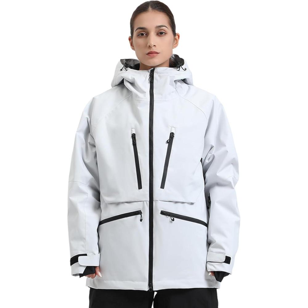 image:imageGSOU SNOW Snowboard Jacket Womens Ski Jacket Mens Snow Coat Baggy Waterproof Insulated Winter Hooded Mountain CoatsGrey