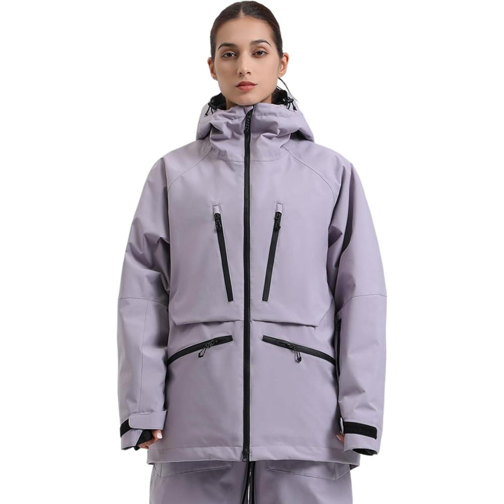 image:imageGSOU SNOW Snowboard Jacket Womens Ski Jacket Mens Snow Coat Baggy Waterproof Insulated Winter Hooded Mountain CoatsLavender