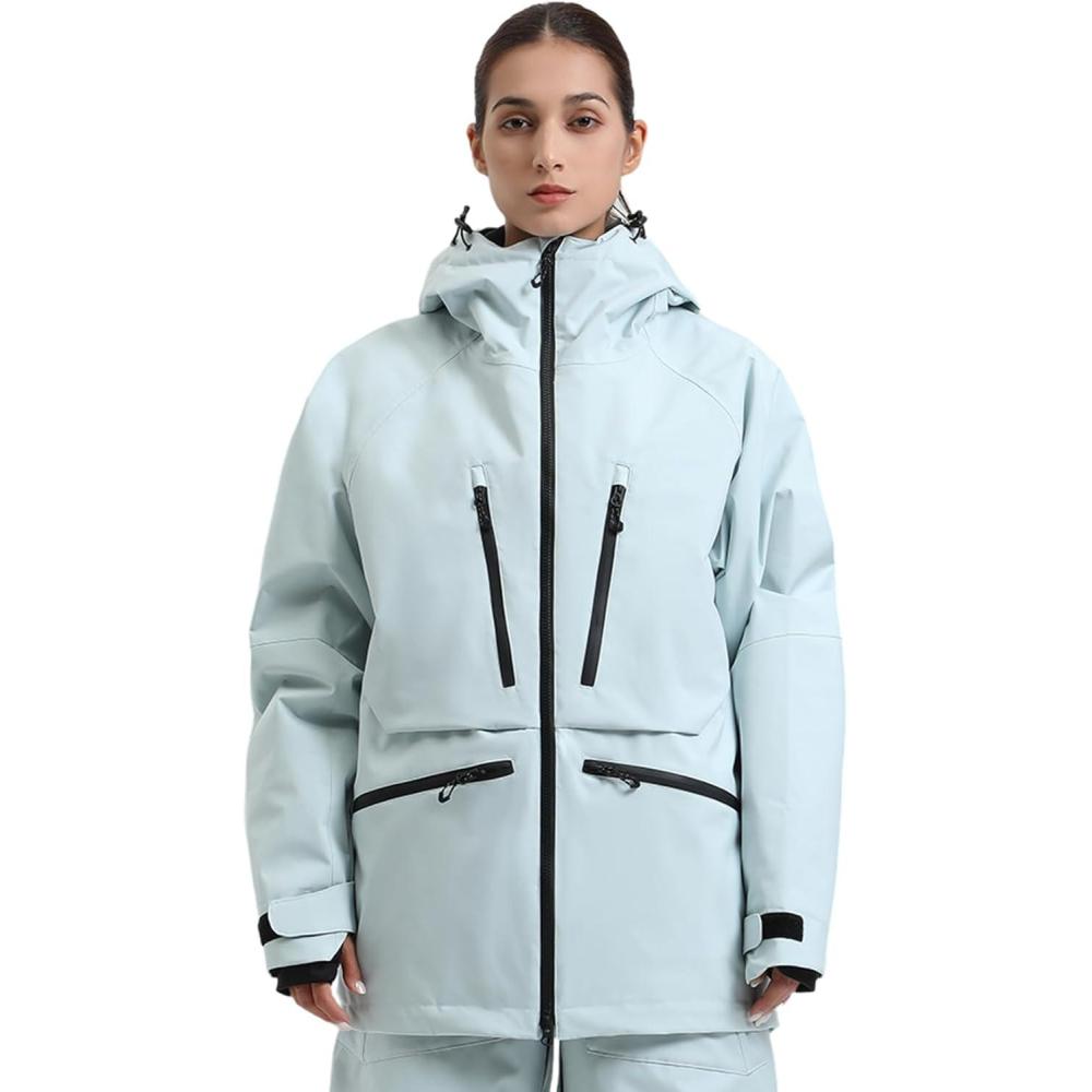 image:imageGSOU SNOW Snowboard Jacket Womens Ski Jacket Mens Snow Coat Baggy Waterproof Insulated Winter Hooded Mountain CoatsLight Blue