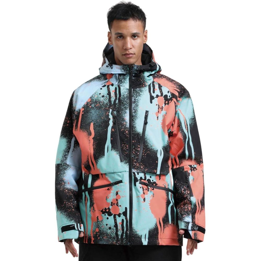 image:imageGSOU SNOW Snowboard Jacket Womens Ski Jacket Mens Snow Coat Baggy Waterproof Insulated Winter Hooded Mountain CoatsMulticolor