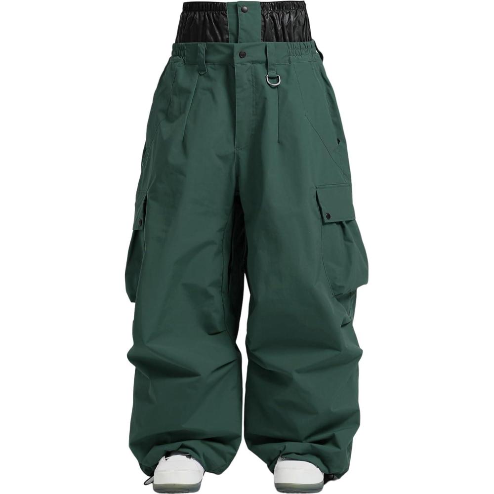 image:imageGSOU SNOW Women Men Ski Pants Snowboard Pants Super Baggy Snowboarding Loose Snow Sport Insulation Waterproof WindproofDark Green