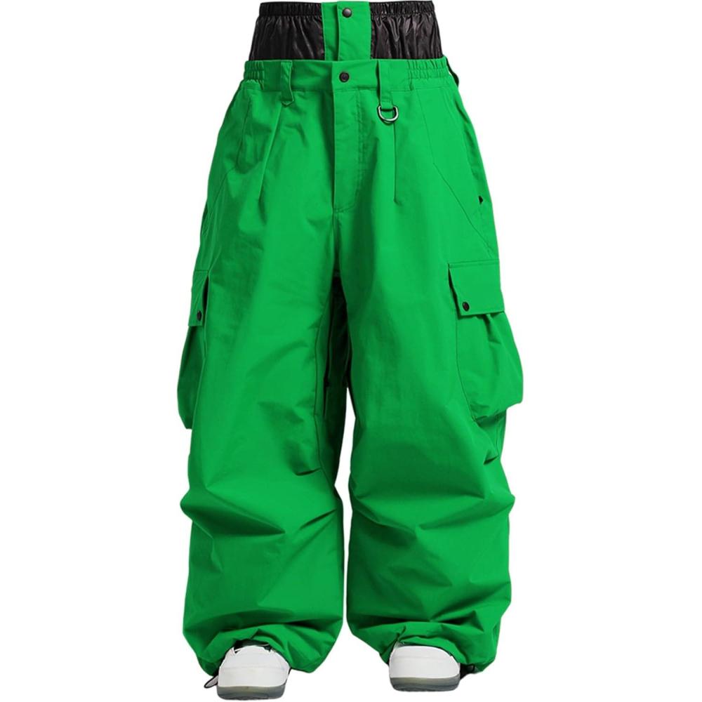 image:imageGSOU SNOW Women Men Ski Pants Snowboard Pants Super Baggy Snowboarding Loose Snow Sport Insulation Waterproof WindproofGreen
