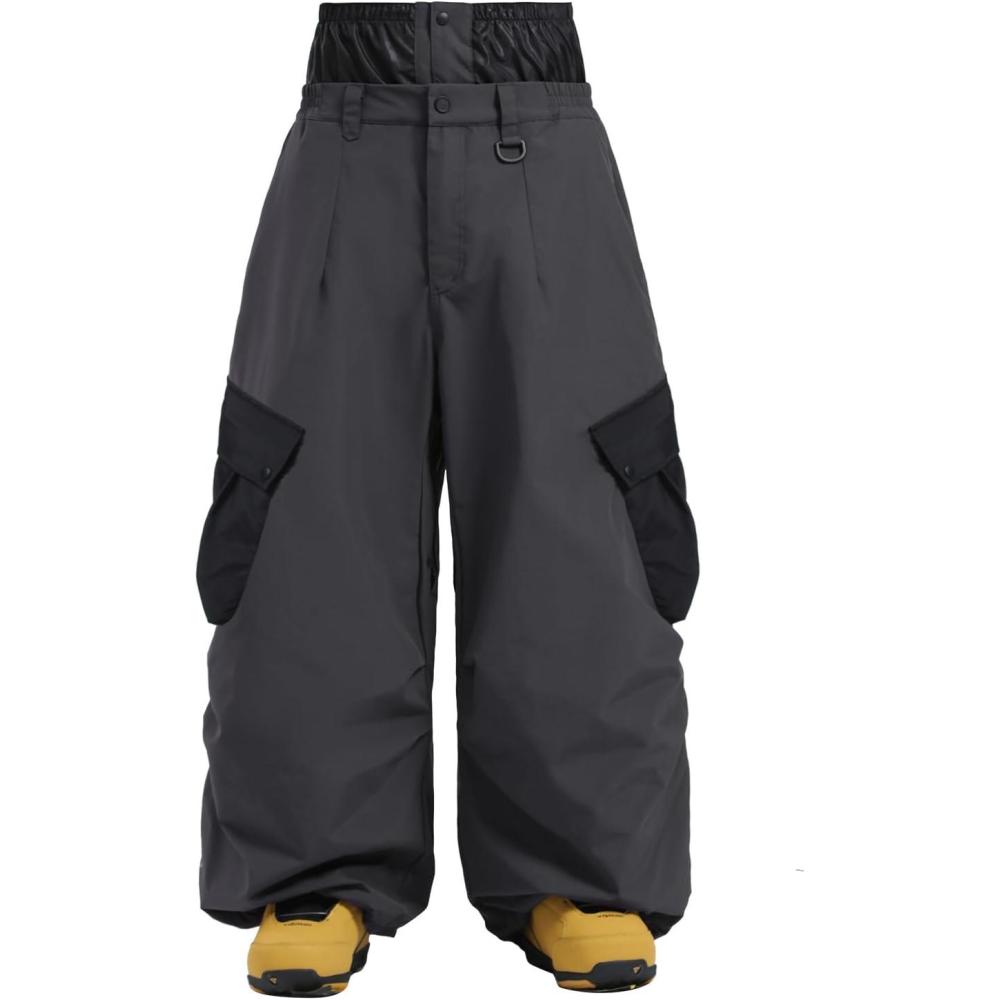 image:imageGSOU SNOW Women Men Ski Pants Snowboard Pants Super Baggy Snowboarding Loose Snow Sport Insulation Waterproof WindproofGrey Black