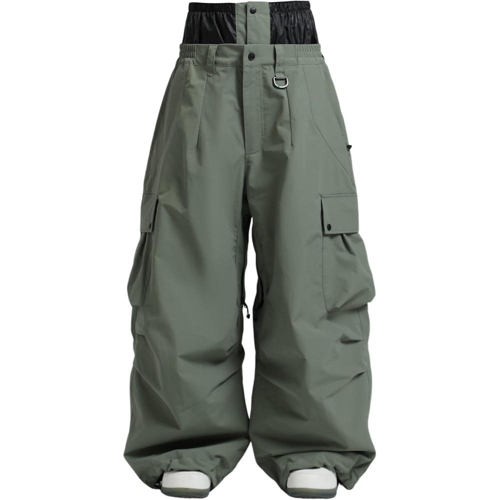 image:imageGSOU SNOW Women Men Ski Pants Snowboard Pants Super Baggy Snowboarding Loose Snow Sport Insulation Waterproof WindproofMilitary Green