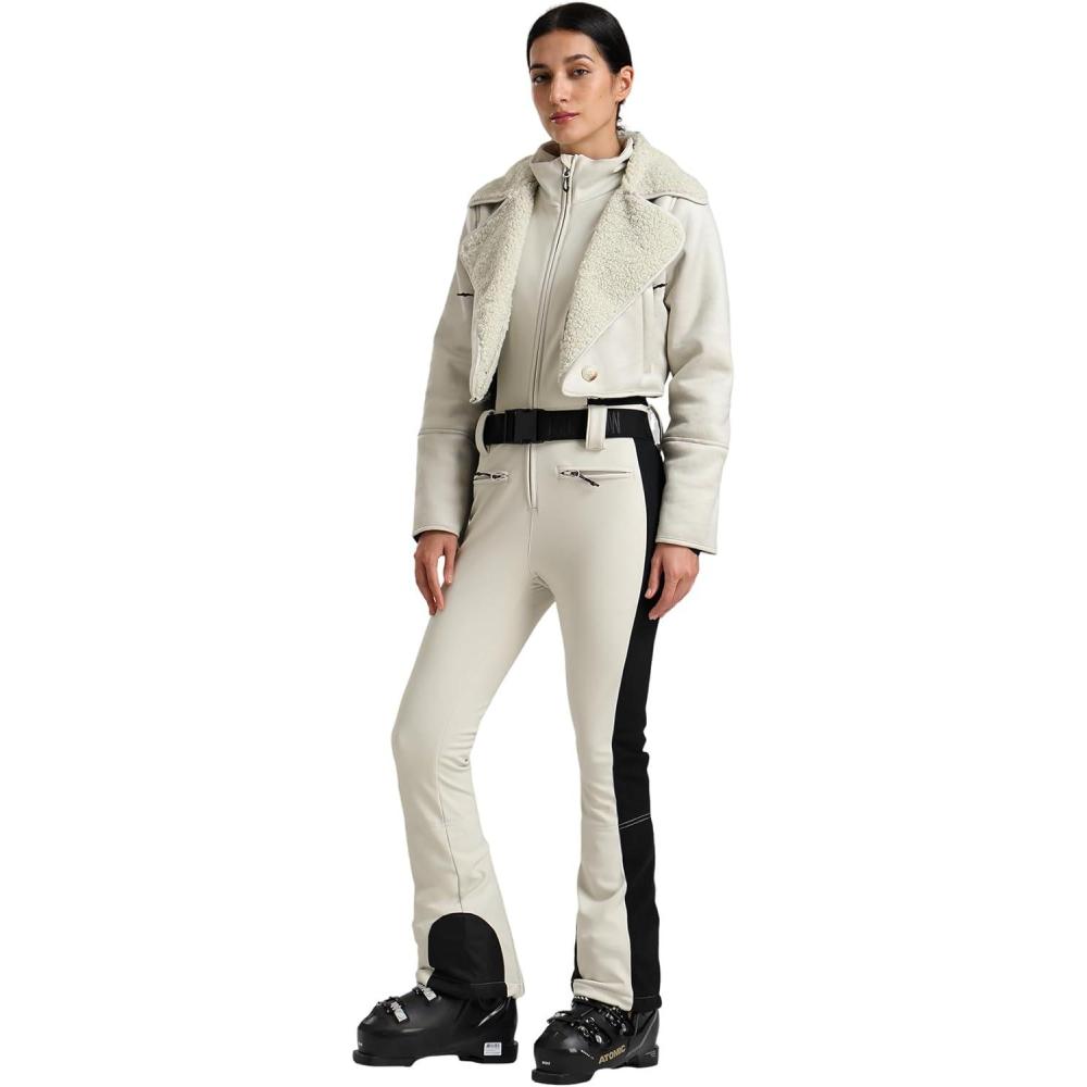 image:imageGSOU SNOW Women Ski Suit One Piece Snowsuit Snowboard Faux Fur Collar Slim Jumpsuit Jacket Insulated Windproof Outdoor WinterBeige White