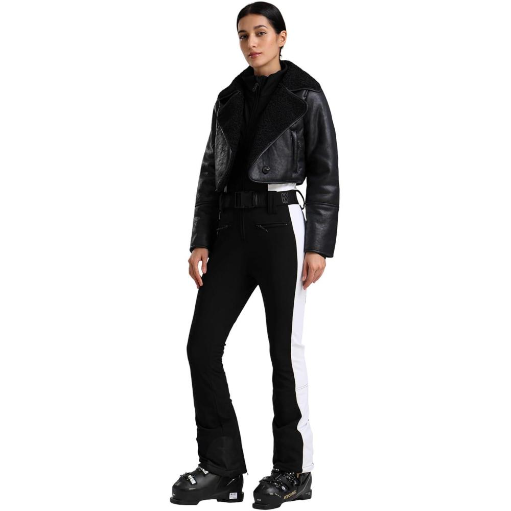 image:imageGSOU SNOW Women Ski Suit One Piece Snowsuit Snowboard Faux Fur Collar Slim Jumpsuit Jacket Insulated Windproof Outdoor WinterBlack White