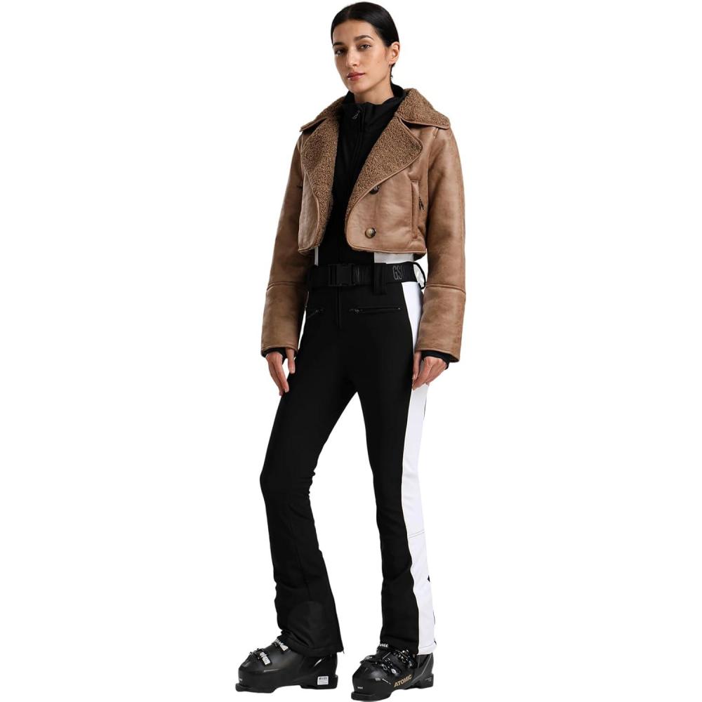 image:imageGSOU SNOW Women Ski Suit One Piece Snowsuit Snowboard Faux Fur Collar Slim Jumpsuit Jacket Insulated Windproof Outdoor WinterBrown Black