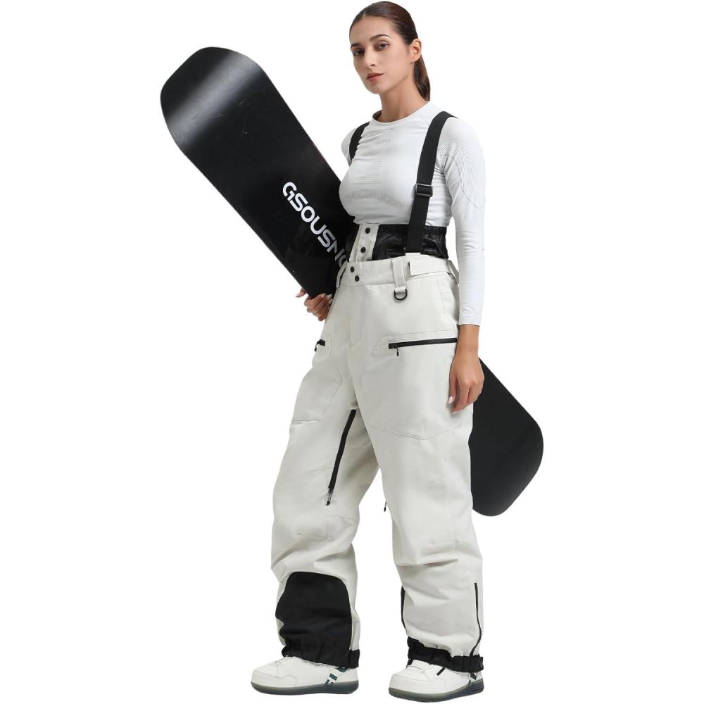 image:imageGSOU SNOW Womens Baggy Snowboard Pants Ski Bibs Snow Loose Overalls Waterproof Windproof Insulated WarmBeige