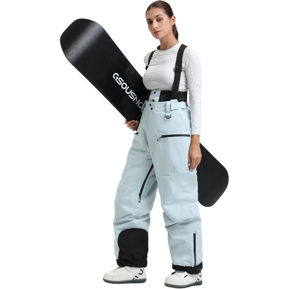 image:imageGSOU SNOW Womens Baggy Snowboard Pants Ski Bibs Snow Loose Overalls Waterproof Windproof Insulated WarmLight Blue