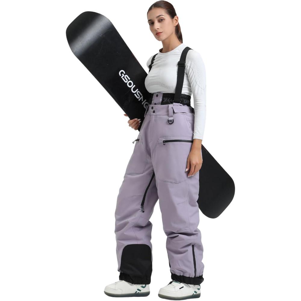 image:imageGSOU SNOW Womens Baggy Snowboard Pants Ski Bibs Snow Loose Overalls Waterproof Windproof Insulated WarmPurple