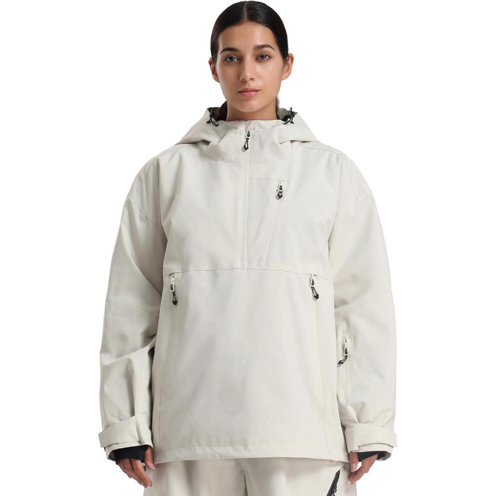 image:imageGSOU SNOW Womens Snowboard Jacket Baggy Ski Jackets Waterproof Snow Hooded Coat Windproof Mountain Winter Outdoor SportsBeige1