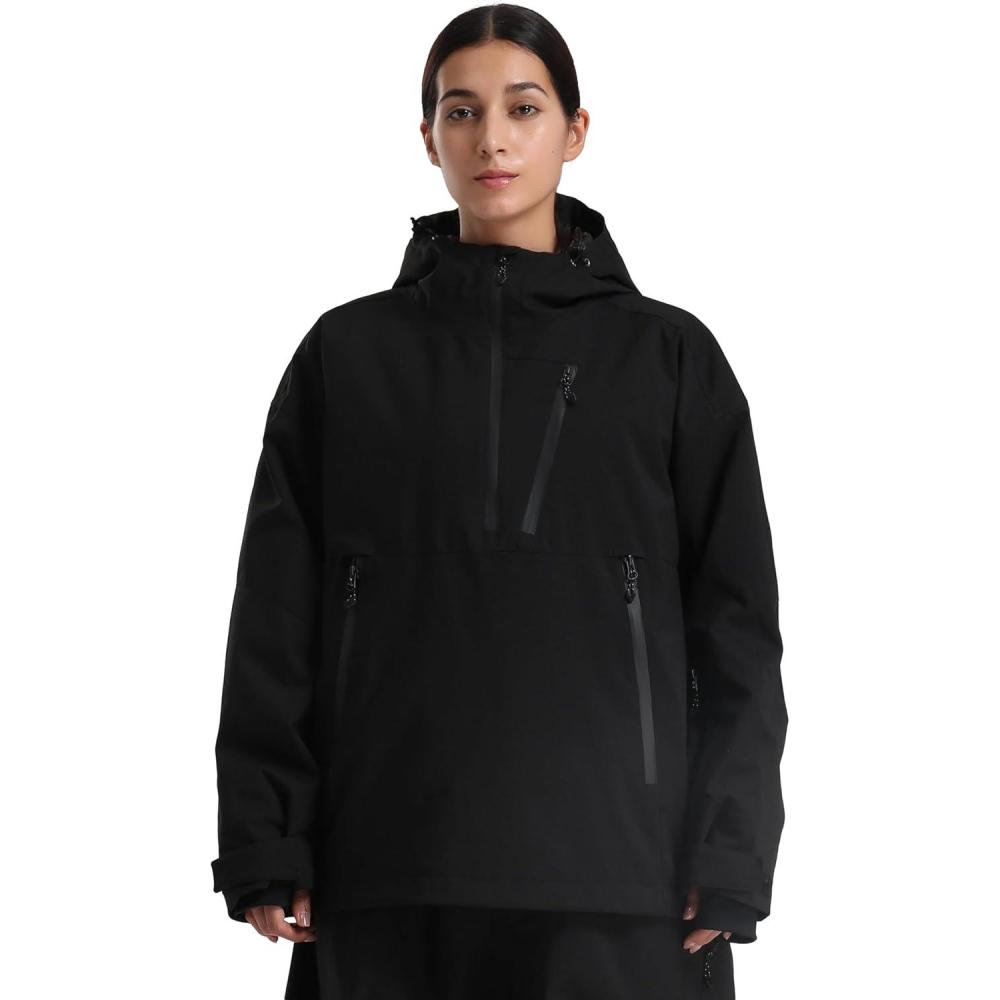 image:imageGSOU SNOW Womens Snowboard Jacket Baggy Ski Jackets Waterproof Snow Hooded Coat Windproof Mountain Winter Outdoor SportsBlack1