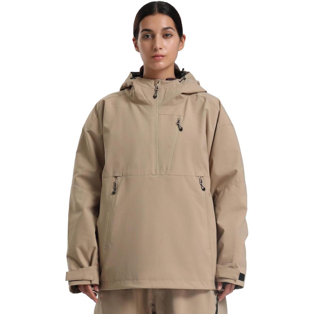 image:imageGSOU SNOW Womens Snowboard Jacket Baggy Ski Jackets Waterproof Snow Hooded Coat Windproof Mountain Winter Outdoor SportsCaramel