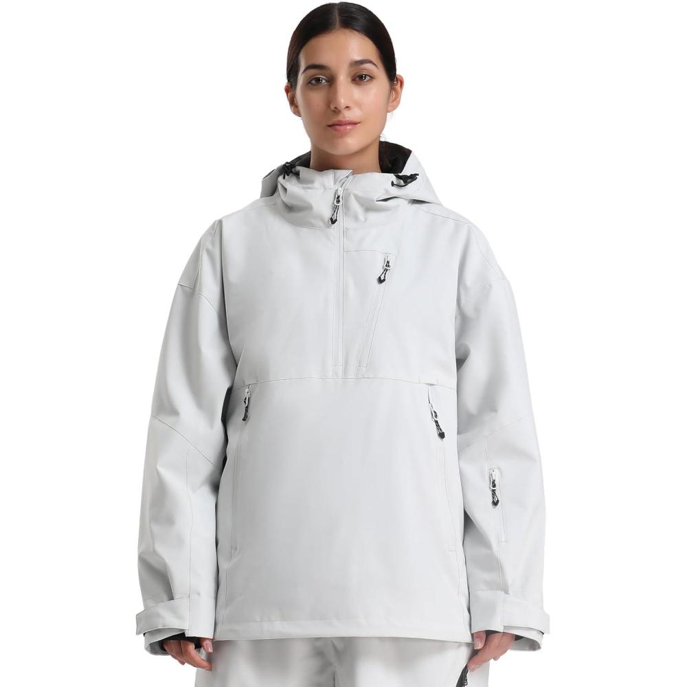 image:imageGSOU SNOW Womens Snowboard Jacket Baggy Ski Jackets Waterproof Snow Hooded Coat Windproof Mountain Winter Outdoor SportsGrey