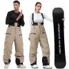GSOU SNOW Men Snow Bibs Women Baggy Ski Pants Snowboard Overall Insulated Waterproof Windproof Warm Winter(Caramel)