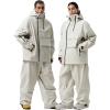 GSOU SNOW Mens Ski Jacket Baggy Snowboard Jacket Womens Insulated Snow Jacket Waterproof Windproof Loose Ski Coat for Skiing(Beige-3)