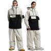 GSOU SNOW Mens Ski Jacket Baggy Snowboard Jacket Womens Insulated Snow Jacket Waterproof Windproof Loose Ski Coat for Skiing(Beige+black)