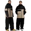 GSOU SNOW Mens Ski Jacket Baggy Snowboard Jacket Womens Insulated Snow Jacket Waterproof Windproof Loose Ski Coat for Skiing(Black+khaki)