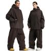 GSOU SNOW Mens Ski Jacket Baggy Snowboard Jacket Womens Insulated Snow Jacket Waterproof Windproof Loose Ski Coat for Skiing(Dark Brown)