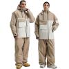 GSOU SNOW Mens Ski Jacket Baggy Snowboard Jacket Womens Insulated Snow Jacket Waterproof Windproof Loose Ski Coat for Skiing(Khaki+beige)