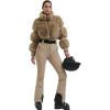 GSOU SNOW Women Ski Suit One Piece Snowsuit Snowboard Faux Fur Collar Slim Jumpsuit Jacket Insulated Windproof Outdoor Winter(Khaki)