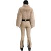 GSOU SNOW Women Ski Suit One Piece Snowsuit Snowboard Faux Fur Collar Slim Jumpsuit Jacket Insulated Windproof Outdoor Winter(Khaki-2)