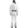 GSOU SNOW Women Ski Suit One Piece Snowsuit Snowboard Faux Fur Collar Slim Jumpsuit Jacket Insulated Windproof Outdoor Winter(White)