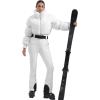 GSOU SNOW Women Ski Suit One Piece Snowsuit Snowboard Faux Fur Collar Slim Jumpsuit Jacket Insulated Windproof Outdoor Winter(White)
