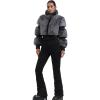 GSOU SNOW Women Ski Suit One Piece Snowsuit Snowboard Faux Fur Collar Slim Jumpsuit Jacket Insulated Windproof Outdoor Winter(Grey)