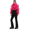 GSOU SNOW Women Ski Suit One Piece Snowsuit Snowboard Faux Fur Collar Slim Jumpsuit Jacket Insulated Windproof Outdoor Winter(Rose Red)